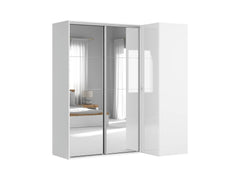 Flex Corner Wardrobe Set 220×240 cm – White / White Gloss / Mirror Panels, 6 Drawers