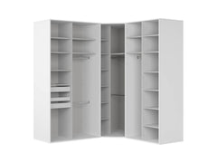 Flex Corner Wardrobe — Open, 5 Rails, Drawers & Shelves, White, 223×240×203cm