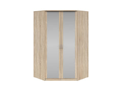 Brando Corner Wardrobe 117×117×199 cm – Mirror Doors, Hanging Rail & Shelves | Sonoma Oak & Grey Canvas