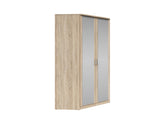 Brando Corner Wardrobe 117×117×199 cm – Mirror Doors, Hanging Rail & Shelves | Sonoma Oak & Grey Canvas