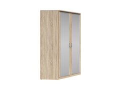 Brando Corner Wardrobe 117×117×199 cm – Mirror Doors, Hanging Rail & Shelves | Sonoma Oak & Grey Canvas