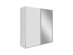 Eleven — Sliding Door Wardrobe | 180.5 × 197 cm | Mirror & Matt White | 2 Rails & 2 Shelves