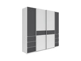 Fabio Wardrobe 215x210 cm – White & Graphite, Sliding + Hinged Doors, 2 Rails & 10 Zones