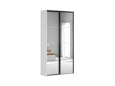 Flex Sliding Door Wardrobe 120 cm – Mirror Front | White & Grey | 7 Shelves, Rail & Drawer | 10-Year Warranty
