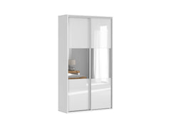 Flex Sliding Door Wardrobe 120 cm – White / White Gloss Mirror | Soft-Close Drawer