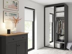 Flex Sliding Door Wardrobe 120 cm | Graphite & Artisan Oak | Mirror | 3 Soft-Close Drawers