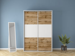 Flex Wardrobe 150 — 3 Drawers, Hanging Rail & Shelves, White & Wotan Oak