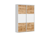 Flex Wardrobe 150 — 3 Drawers, Hanging Rail & Shelves, White & Wotan Oak