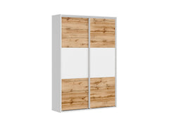 Flex Wardrobe 150 — 3 Drawers, Hanging Rail & Shelves, White & Wotan Oak