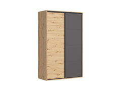 Flex Sliding Door Wardrobe 150 cm – Artisan Oak & Graphite | 4 Shelves, 2 Rails & Shoe Space | Loft Style