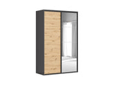 Flex Sliding Door Wardrobe 150 cm with Mirror – Graphite & Artisan Oak