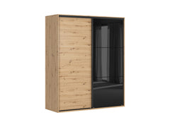 Flex Sliding Door Wardrobe 180cm — 3 Shelves, 2 Hanging Rails, Soft-Close Ball-Bearing Runners, Artisan Oak & Black Gloss