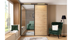 Flex Sliding Wardrobe 200 cm – Artisan Oak & Mirror Door, 6 Shelves, 3 Rails, Soft-Close