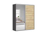 Flex Sliding Wardrobe 200 cm – Graphite & Mauvella Oak with Mirror