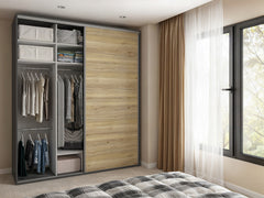 Flex Sliding Wardrobe 200 cm – Graphite & Mauvella Oak with Mirror