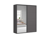 Flex Sliding Wardrobe 200x240 cm – Graphite, Mirror Door, 10 Shelves, 2 Rails, 3 Drawers
