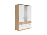 Brando 3 Wardrobe 136 cm – Artisan Oak & White | Mirror Centre Door | 2 Hanging Rails | 6 Drawers | Shelves | 136×199×58 cm