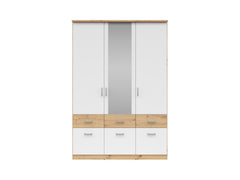 Brando 3 Wardrobe 136 cm – Artisan Oak & White | Mirror Centre Door | 2 Hanging Rails | 6 Drawers | Shelves | 136×199×58 cm