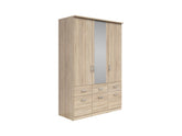 Brando 3 Wardrobe 136×199×58 cm – 3 Doors, Mirror, 2 Hanging Rails, 6 Drawers & Shelves | Sonoma Oak