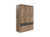 Brando 3 Wardrobe 136x199 cm – 3 Doors, Mirror, 6 Drawers, Dark Flagstaff Oak & Graphite