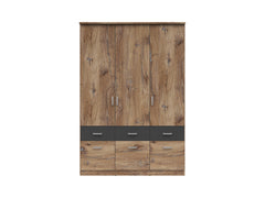 Brando 3 Wardrobe 136x199 cm – 3 Doors, Mirror, 6 Drawers, Dark Flagstaff Oak & Graphite