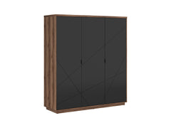 Forn 3-Door Wardrobe 180 cm – Dark Delano Oak / Matt Black | Rail, 4 Shelves & 2 Drawers