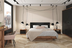 Forn 3-Door Wardrobe 180 cm – Dark Delano Oak / Matt Black | Rail, 4 Shelves & 2 Drawers