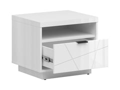 Forn Bedside Table with Drawer – White Gloss | Soft-Close & Routed Front