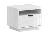 Forn Bedside Table with Drawer – White Gloss | Soft-Close & Routed Front