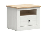 Frija Bedside Table – Andersen Pine White & Artisan Oak, Soft-Close Drawer, Open Shelf, Scandinavian