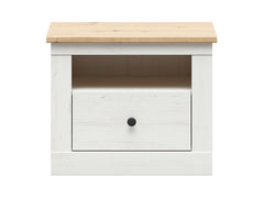 Frija Bedside Table – Andersen Pine White & Artisan Oak, Soft-Close Drawer, Open Shelf, Scandinavian