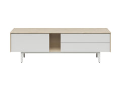 Ema TV Unit 180 cm – Jackson Hickory Walnut & Light Grey | Push-to-Open | 2 Drawers, Drop-Down Shelf & Cable Management