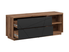 Forn TV Cabinet with 2 Drawers & Shelves | Dark Delano Oak & Black Matt | 156x61cm
