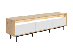 Gap TV Unit 190 cm – Artisan Oak, White & Black | Centre Media Shelf with Cable Hole | 3 Drawers | Black Legs