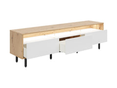 Gap TV Unit 190 cm – Artisan Oak, White & Black | Centre Media Shelf with Cable Hole | 3 Drawers | Black Legs