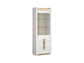 Alameda — Display Cabinet | 72 × 201.5 cm | 2 Glass Shelves & 2 Drawers | LED | White Gloss & Westminster Oak