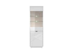 Forn Display Cabinet 64×200 cm – White Gloss | Glazed Door, 2 Glass Shelves & LED Option
