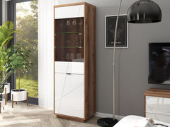 Forn Display Cabinet 64 cm – Dark Delano Oak & White Gloss, Glass Door, 6 Zones, Soft-Close