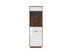 Forn Display Cabinet 64 cm – Dark Delano Oak & White Gloss, Glass Door, 6 Zones, Soft-Close