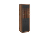 Forn Display Cabinet 64 cm – Dark Delano Oak & Black Matt, Glass Shelves