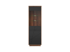 Forn Display Cabinet 64 cm – Dark Delano Oak & Black Matt, Glass Shelves