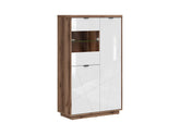 Forn Display Cabinet 94 cm – Dark Delano Oak / White Gloss | 2 Glass Shelves, 8 Storage Zones & LED Option