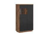 Forn Display Cabinet 94 cm – Dark Delano Oak / Matt Black | 6 Compartments, Glass Shelf & LED Option