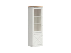 Frija Display Cabinet 63 cm – Andersen Pine White & Artisan Oak, Glazed Upper Door, Shelves