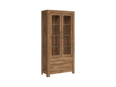 Gent Display Cabinet with Glass Doors, LED Lighting & 2 Drawers | Stirling Oak | 98x201cm