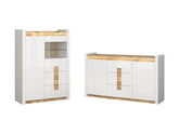 Alameda Living Room Set | Chest of Drawers & Display Cabinet | White Gloss & Westminster Oak | LED