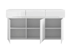 Azteca Trio Living Room Set – Chest of Drawers 150 cm + Display Cabinet 60 cm | White High Gloss | Soft-Close & LED