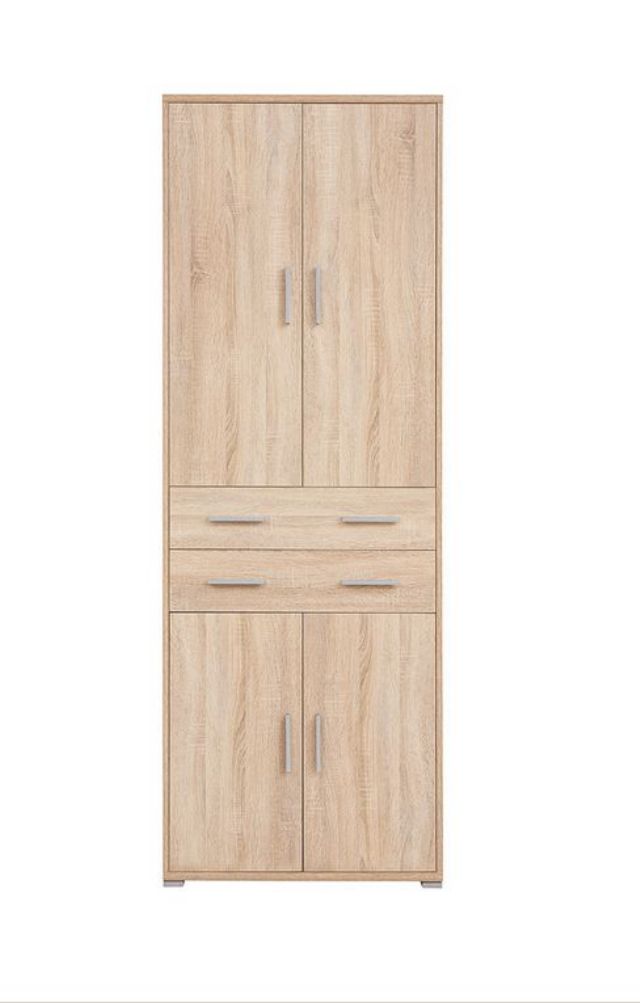 BRW Office Closed Bookcase 221cm — 4 Doors, 3 Shelves, 2 Drawers & Simple Handles, Sonoma Oak