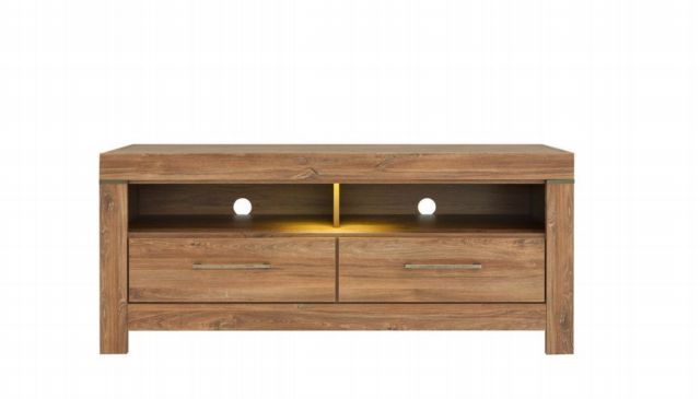 Gent TV Unit 138.5 cm with LED Lighting & 2 Drawers – Stirling Oak