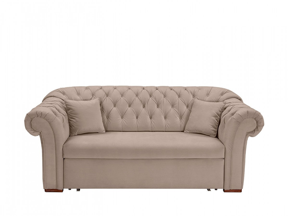 Cupido 2FBK Glamour Sofa Bed 213×99 cm – Quilted Back, Spring Slats, 2 Cushions | Beige or Grey Fabric